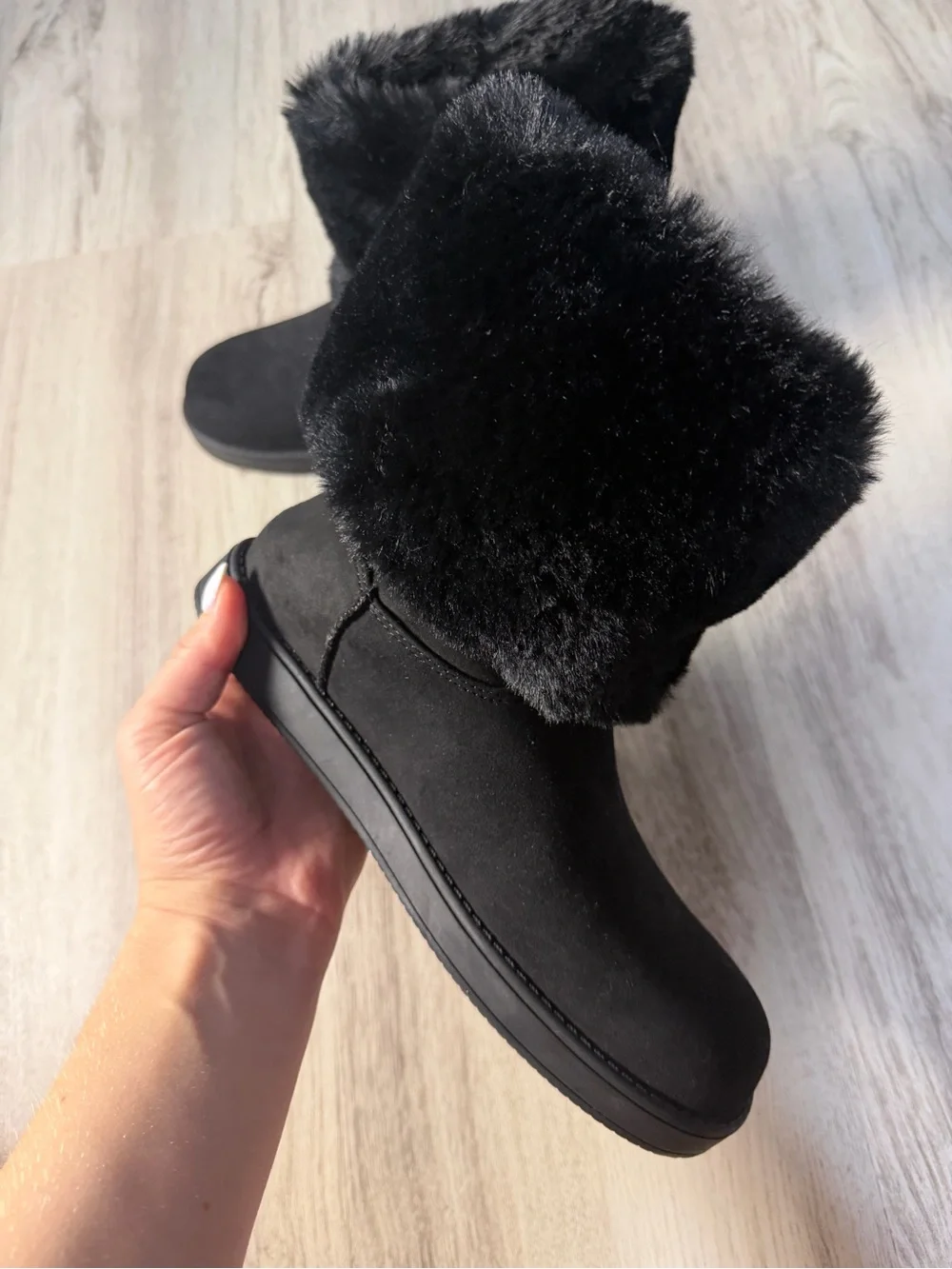 G by Guess Black Faux Fur Cuff Winter Boots with Logo Charm